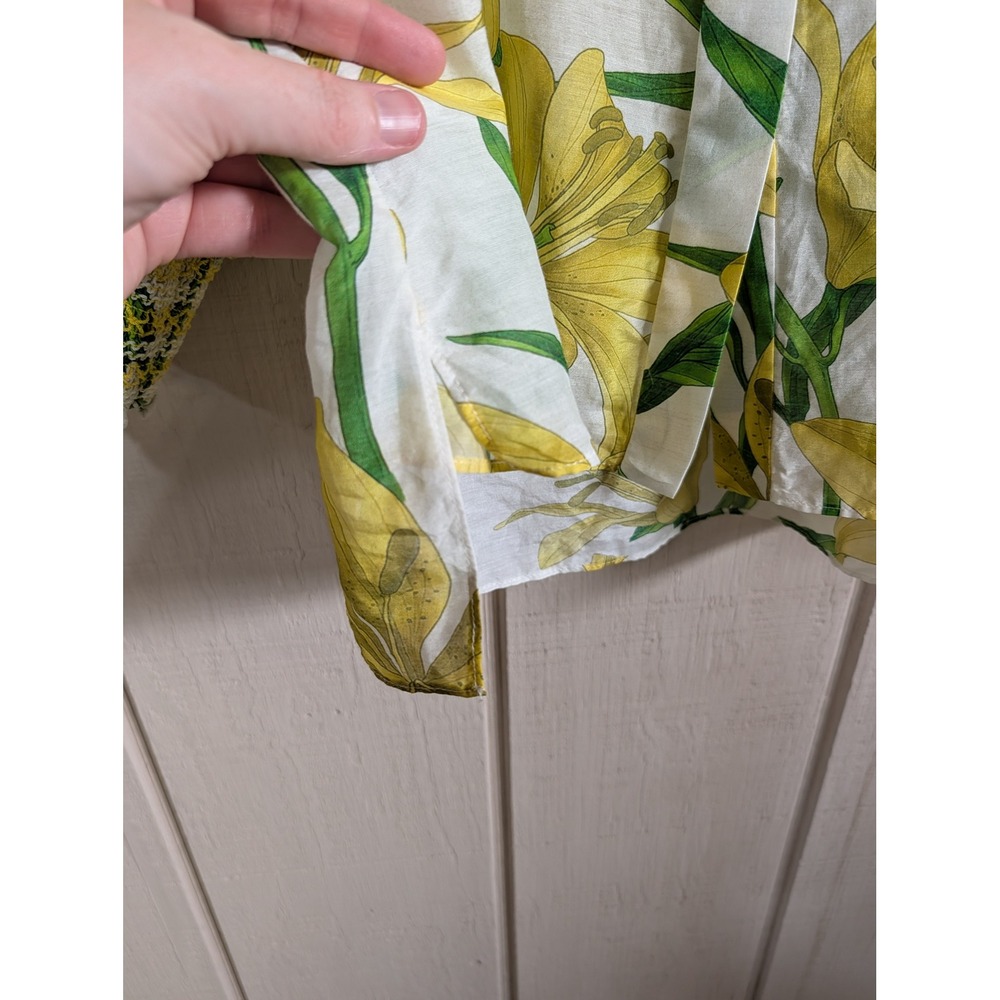 Alice +‎ Olivia Maylin Yellow Lily Floral Silk Blend Puff Sleeve Blouse Large - Picture 9 of 16
